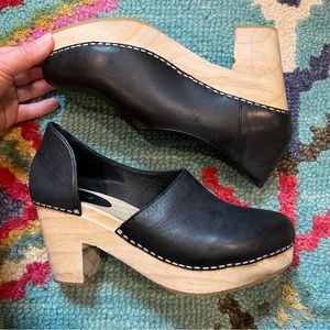 NEW Free People Black Leather Cut Out Clogs